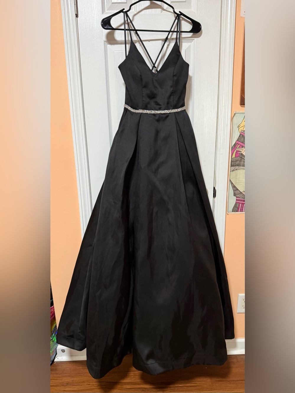 NWOT B Darlin Black Prom Ball Gown with Rhinestone Waist